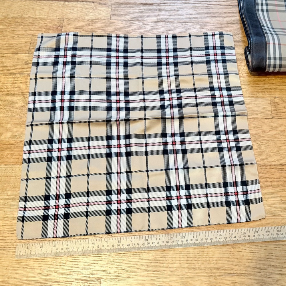 Classic Tan Plaid Silk Scarf 20" square